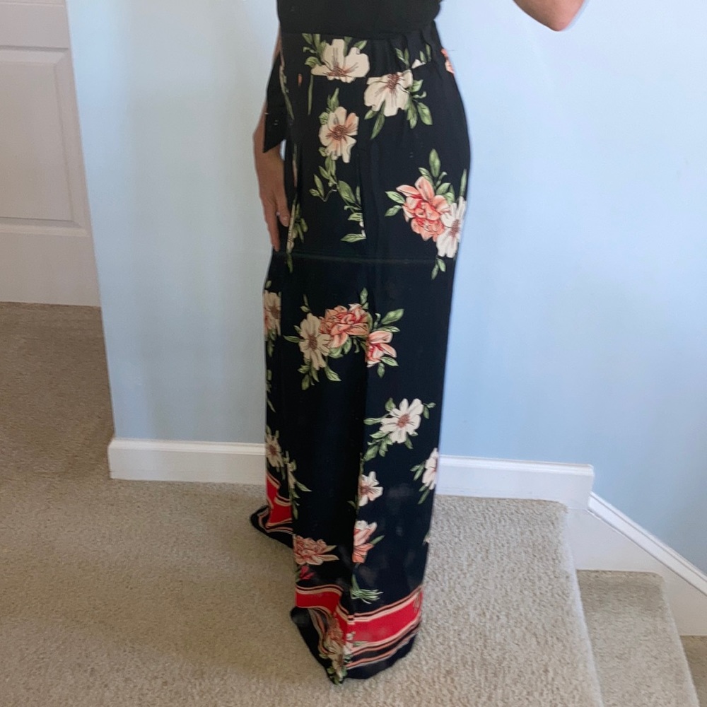Black Floral Palazzo Wide Leg Pants - Picture 5 of 7